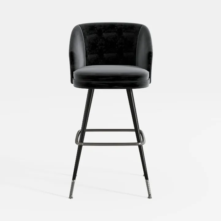 Modern Black Velvet Upholstered Bar Stool With Metal Legs 3D Model
