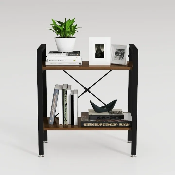 HSH Natural Real Wood Bookshelf, 2 Tier Small