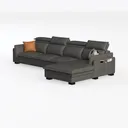 Modern Dark Fabric L-shaped Sectional Sofa 3D Model Left 45 Degree View