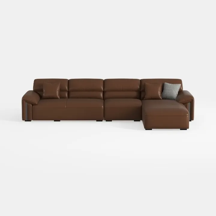 Modern Brown Leather L-shaped Sectional Sofa 3D Model