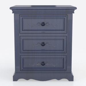 Vintage Solid Wood Three Drawer Nightstand with Floral Carved Details 3D Model
