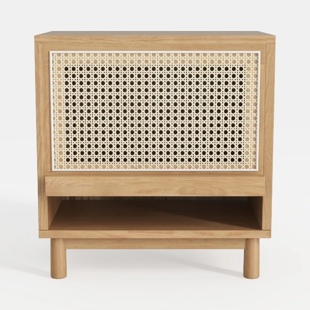 Nightstand with Drawers Rattan Wooden Bedside