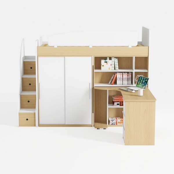 Benjara Wooden Twin Size Loft Bunk Bed with Workst