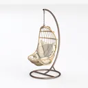 Bohemian Rattan Fabric Hanging Egg Chair 3D Model Left 45 Degree View