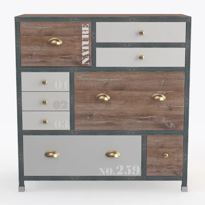 Rustic Industrial Mixed Material Metal Wood Dresser 3D Model
