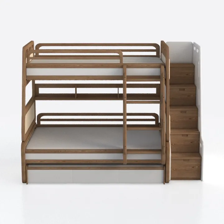 Solid Wood Bunk Bed with Storage Stairs and Trundle 3D Model