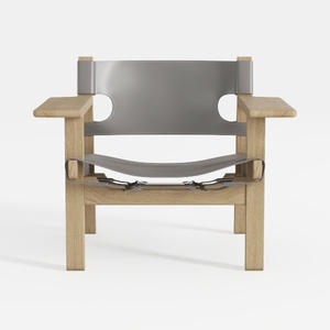 Light Grey Mid-Century Oak Accent Chair-Detachable