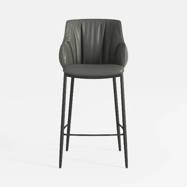 Modern Dark Gray Leather Upholstered Metal Bar Stool 3D Model