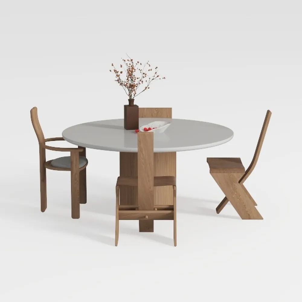 Gales 5-Piece Mid-Century Modern Round Greige MDF 