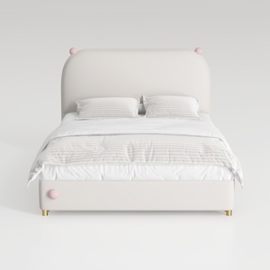 Modern Cute Kids Upholstered Bed with Pink Decorative Accents 3D Model
