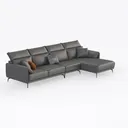 Modern Minimalist Dark Gray Leather Sectional Sofa with Throw Pillows 3D Model Right 45 Degree View