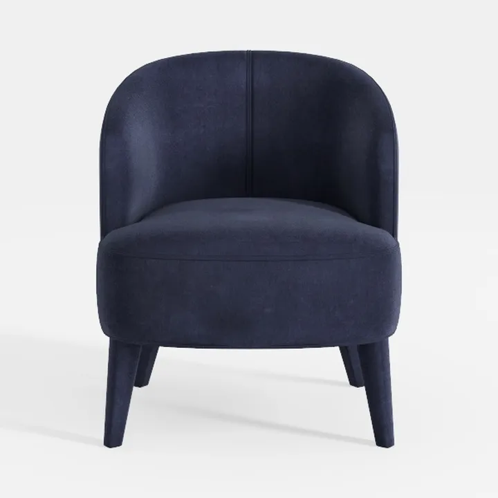 Minimalist Navy Velvet Upholstered Barrel Armchair 3D Model