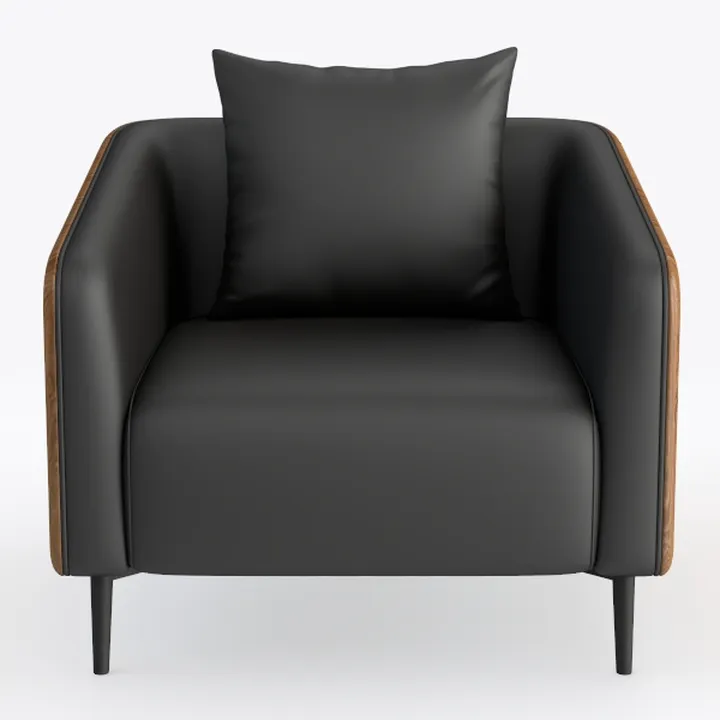 Modern Black Leather Wood Accent Armchair 3D Model