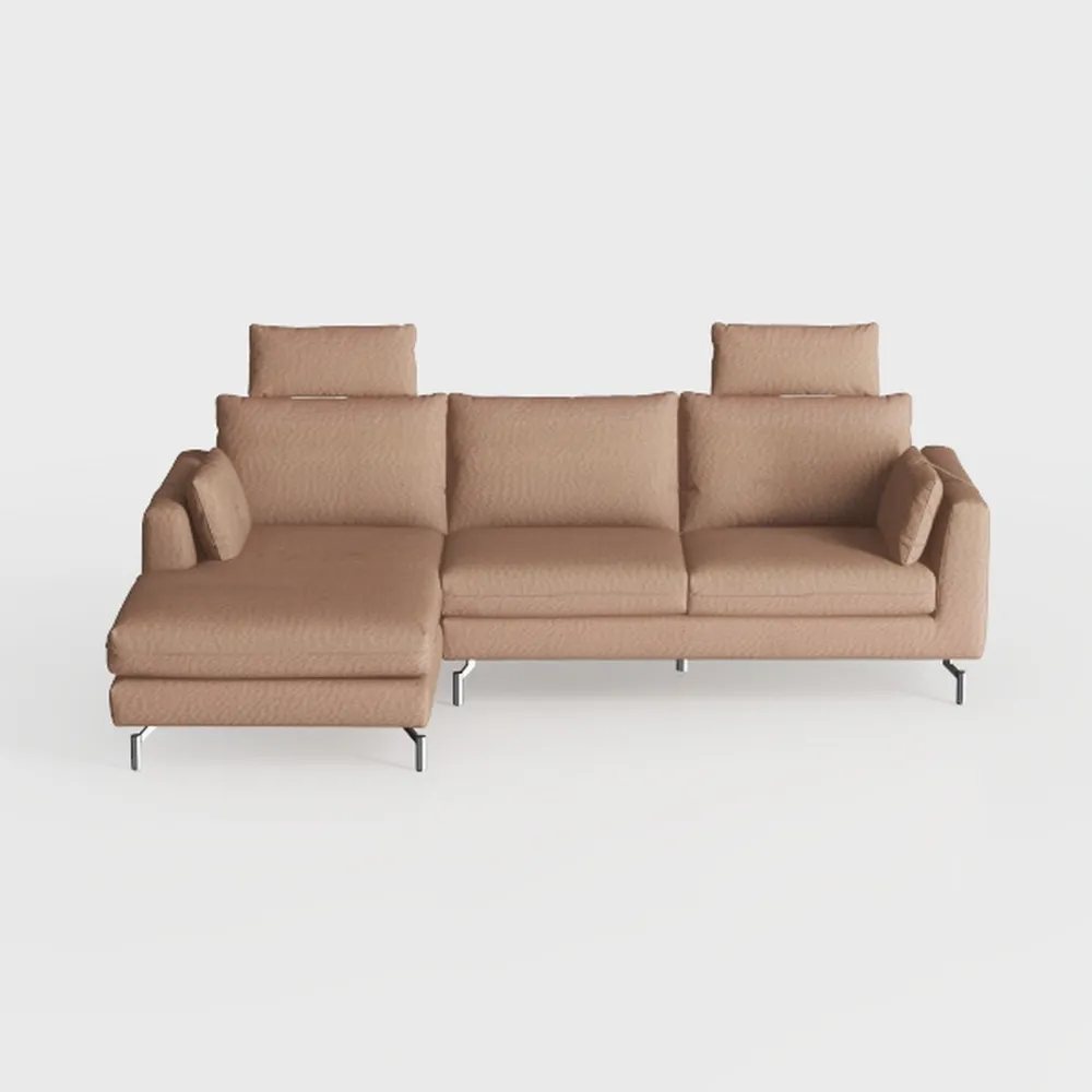 Faux Leather L Shaped Couch with Solid Wood Feet