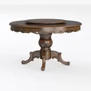 Vintage Carved Solid Wood Round Dining Table with Lazy Susan 3D Model Left 45 Degree View