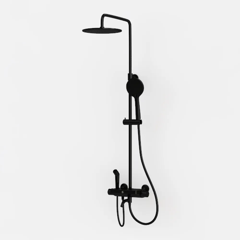 Shower System Black with Tub Spout, Stainless