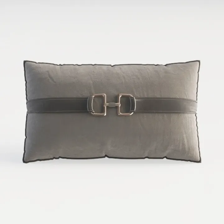 Minimalist Velvet Decorative Lumbar Pillow With Metal Buckle Detail 3D Model