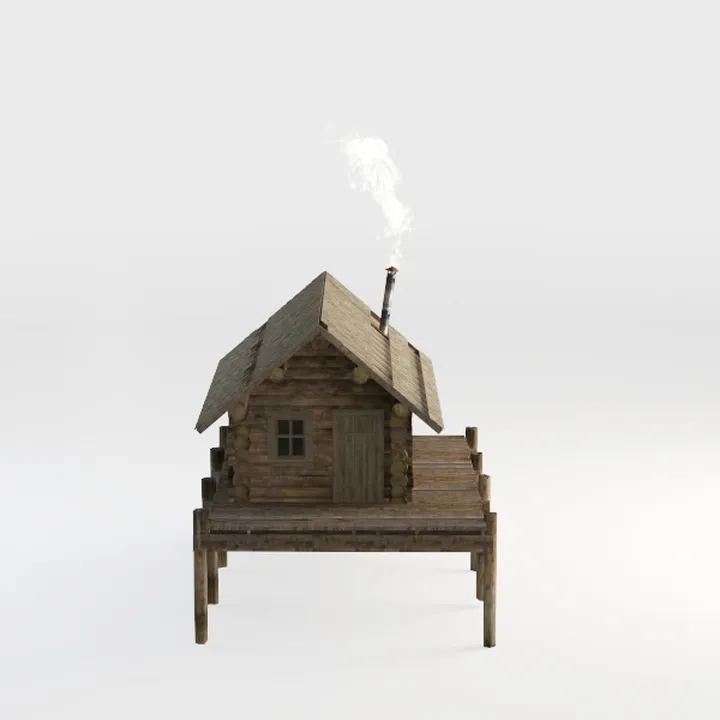 wooden cabin-Snowy Scene