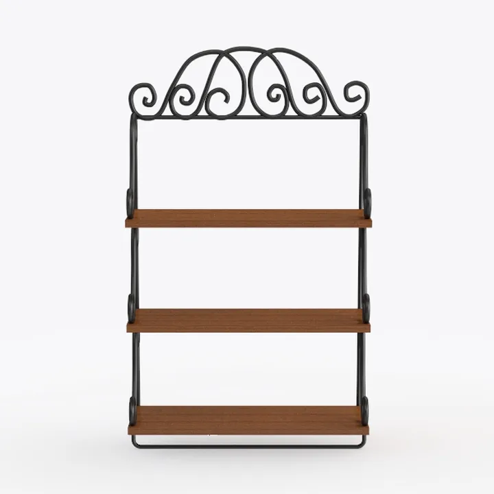 Vintage Wrought Iron Wood Wall Mounted Shelf 3D Model