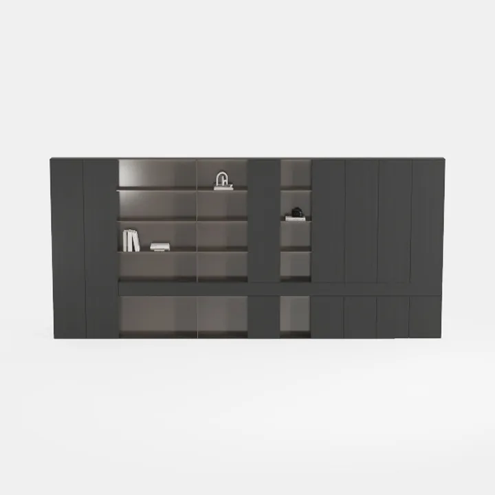 Minimalist Dark Solid Wood Display Cabinet With Glass Shelves 3D Model