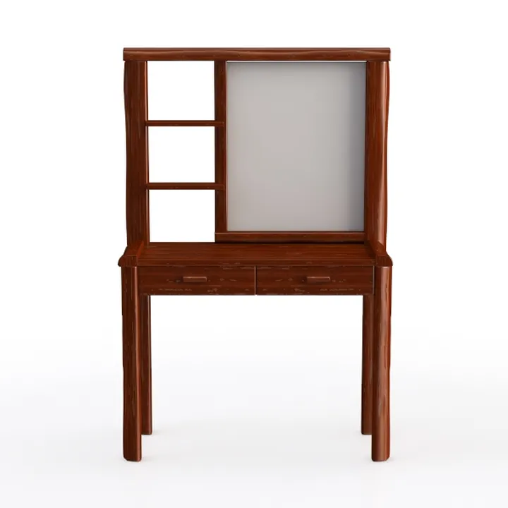 Solid Walnut Wood Modern Vanity Table With Mirror And Storage Drawers 3D Model