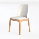Minimalist Oak Wood White Fabric Dining Chair 3D Model Left 45 Degree View