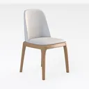 Minimalist Oak Wood White Fabric Dining Chair 3D Model Right 45 Degree View