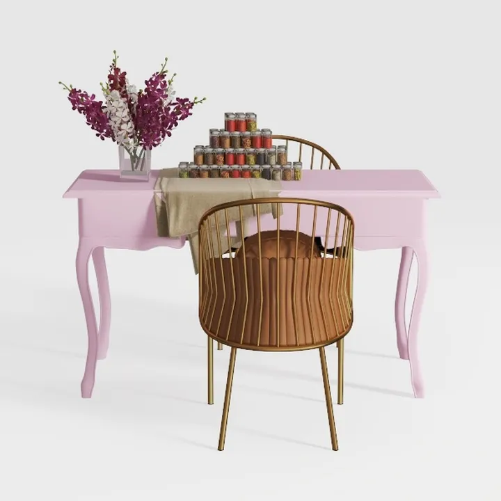 Modern Pink Solid Wood Console Table with Gold Velvet Armchair 3D Model