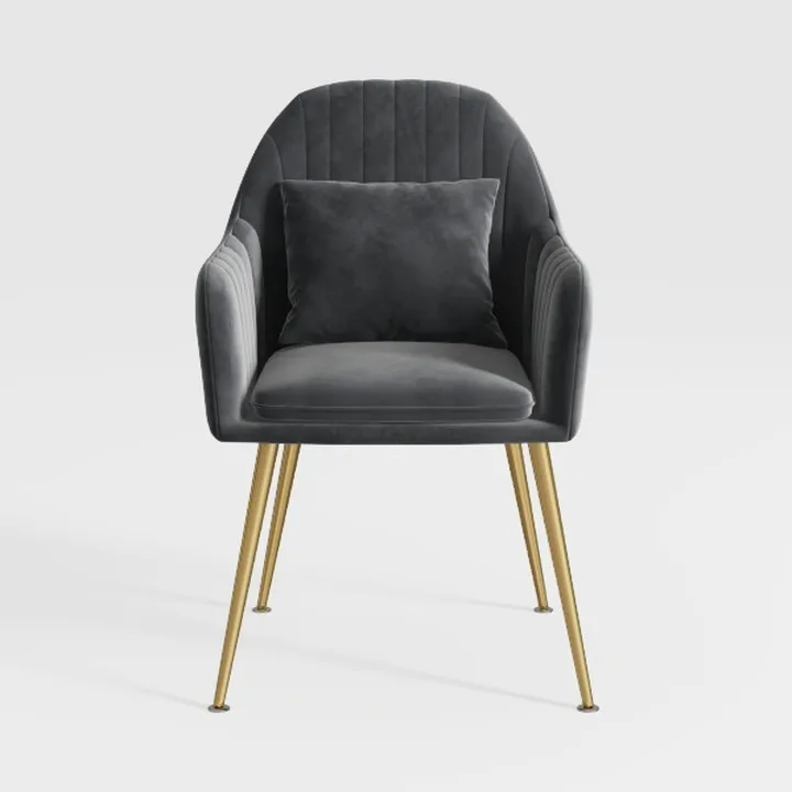 Modern Dark Grey Velvet Upholstered Armchair With Gold Metal Legs 3D Model