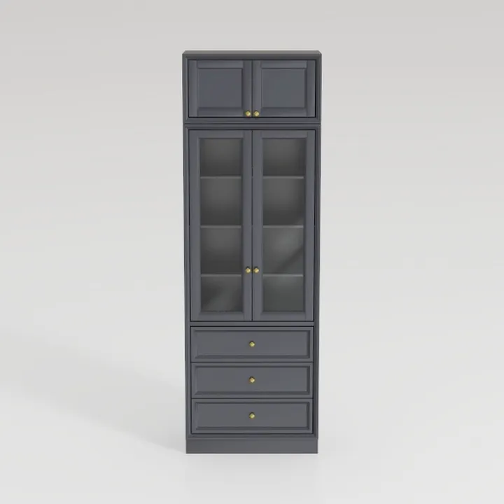 Minimalist Dark Gray Solid Wood Glass Door Display Cabinet 3D Model