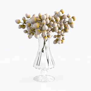 Minimalist Clear Glass Vase with Dried Berry Decor 3D Model