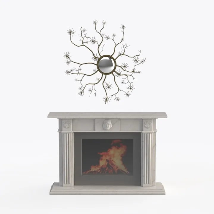 Classic Marble Fireplace with Decorative Wall Mirror 3D Model