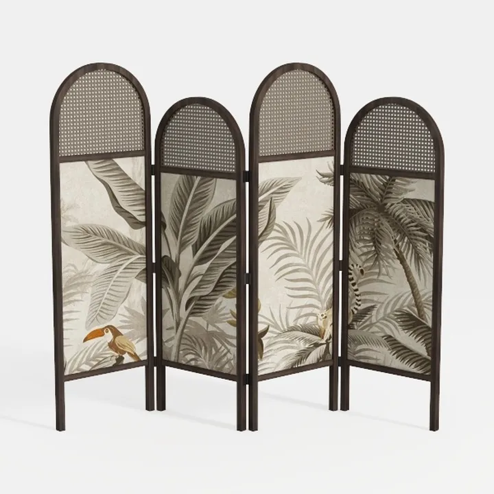 Coastal Tropical Rattan Solid Wood Folding Room Divider 3D Model