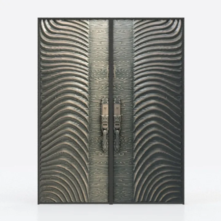 Vintage Metal Carved Pattern Double Front Entry Doors 3D Model