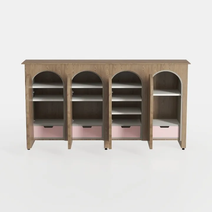 Minimalist Solid Wood Arched Storage Cabinet With Pink Drawers 3D Model