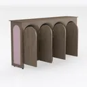 Minimalist Solid Wood Arched Storage Cabinet With Pink Drawers 3D Model Right 45 Degree View