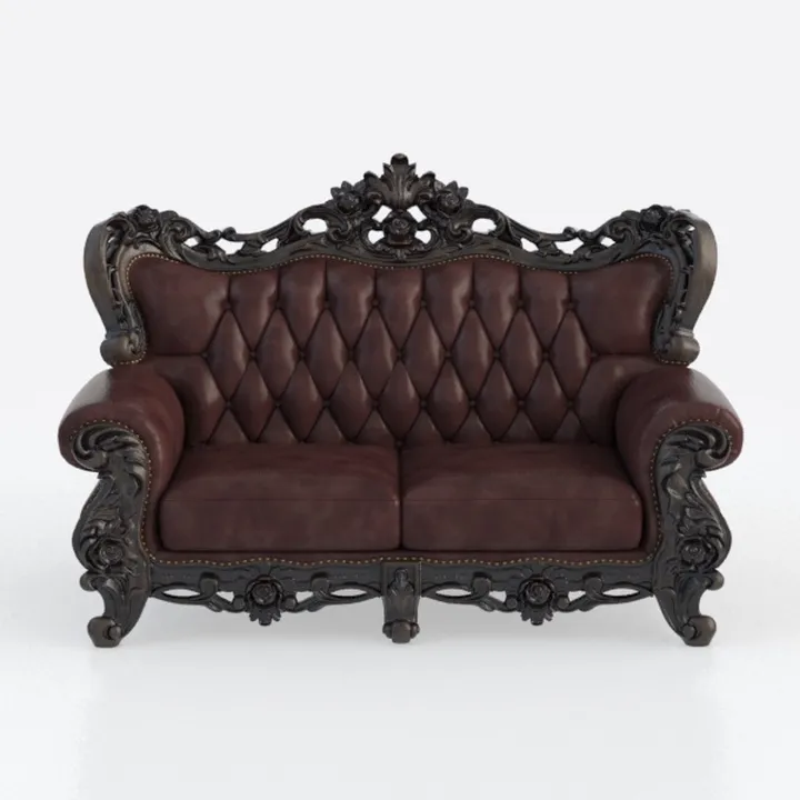 Vintage Carved Leather Tufted Loveseat 3D Model