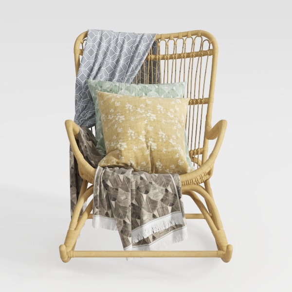 Patio Rattan Rocker Chair,Teddy Fabric Upholstered Glider Rocker with High Backrest, Modern Rocking Chairs Comfy Side Chair for Nursery, Bedroom, Living Room(White)