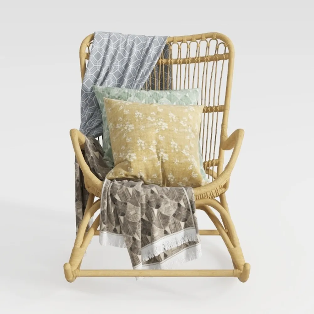 Patio Rattan Rocker Chair,Teddy Fabric Upholstered Glider Rocker with High Backrest, Modern Rocking Chairs Comfy Side Chair for Nursery, Bedroom, Living Room(White)