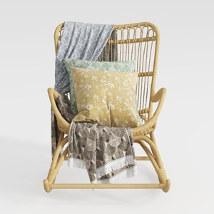 Patio Rattan Rocker Chair,Teddy Fabric Upholstered Glider Rocker with High Backrest, Modern Rocking Chairs Comfy Side Chair for Nursery, Bedroom, Living Room(White)