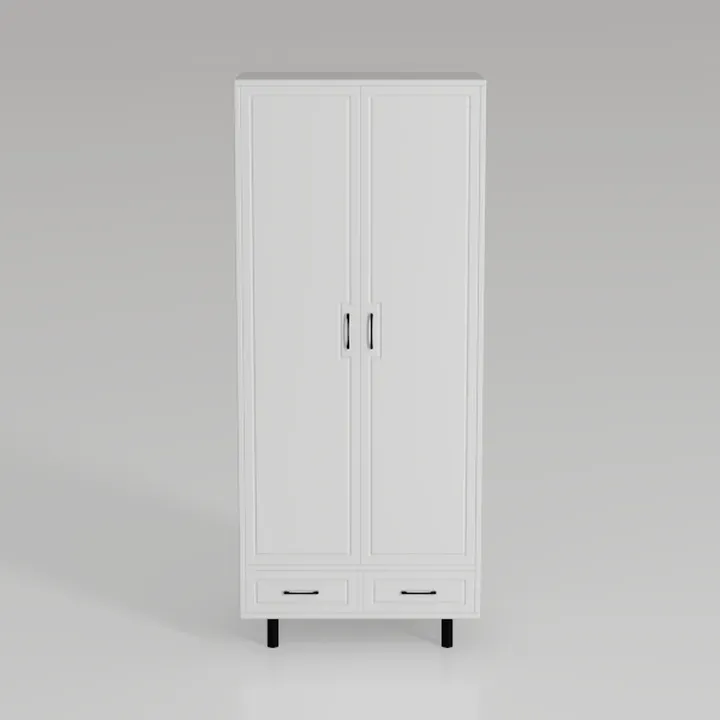 Minimalist White Solid Wood Wardrobe With Lower Drawers 3D Model