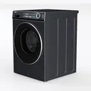 Modern Matte Black Front Loading Washing Machine 3D Model Left 45 Degree View