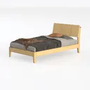 Minimalist Solid Oak Wood Bed with Bedding 3D Model Left 45 Degree View