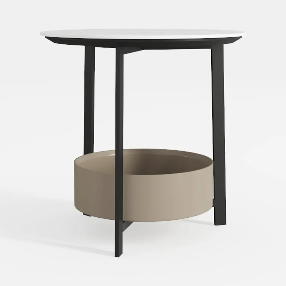 Small Side Table, Round End Table with 2-Layer 