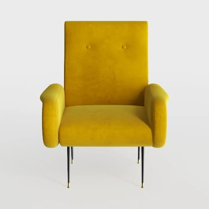 Modern Mustard Velvet Upholstered Armchair With Metal Legs 3D Model