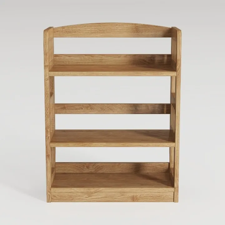 Minimalist Solid Oak Wood Freestanding Bookshelf 3 Tier Open Storage 3D Model