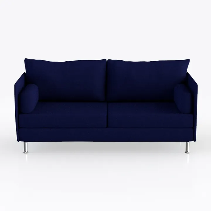 Modern Navy Blue Fabric Loveseat Sofa With Metal Legs 3D Model