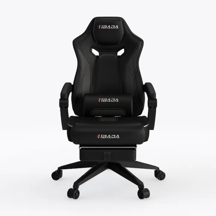 Black Leather Gaming Chair with Footrest Ergonomic Design 3D Model