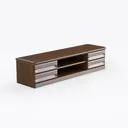 Walnut Solid Wood TV Stand with Storage Drawers Open Shelves 3D Model Right 45 Degree View