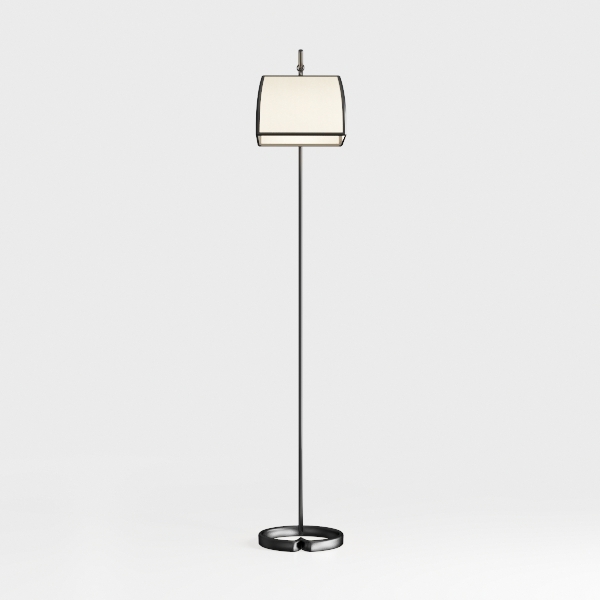 Industrial Floor Lamp with Glass Shade - Black